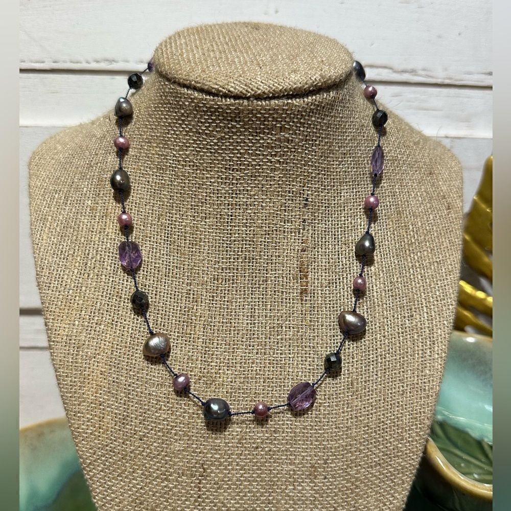 Handcrafted Genuine Freshwater Pearl Lavender Purple Tones Illusion Necklace